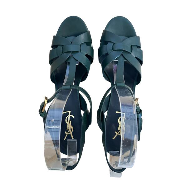 Saint Laurent Tribute Dark Leaf Green Leather Platform High Heel Sandals EU 40 - Picture 3 of 11